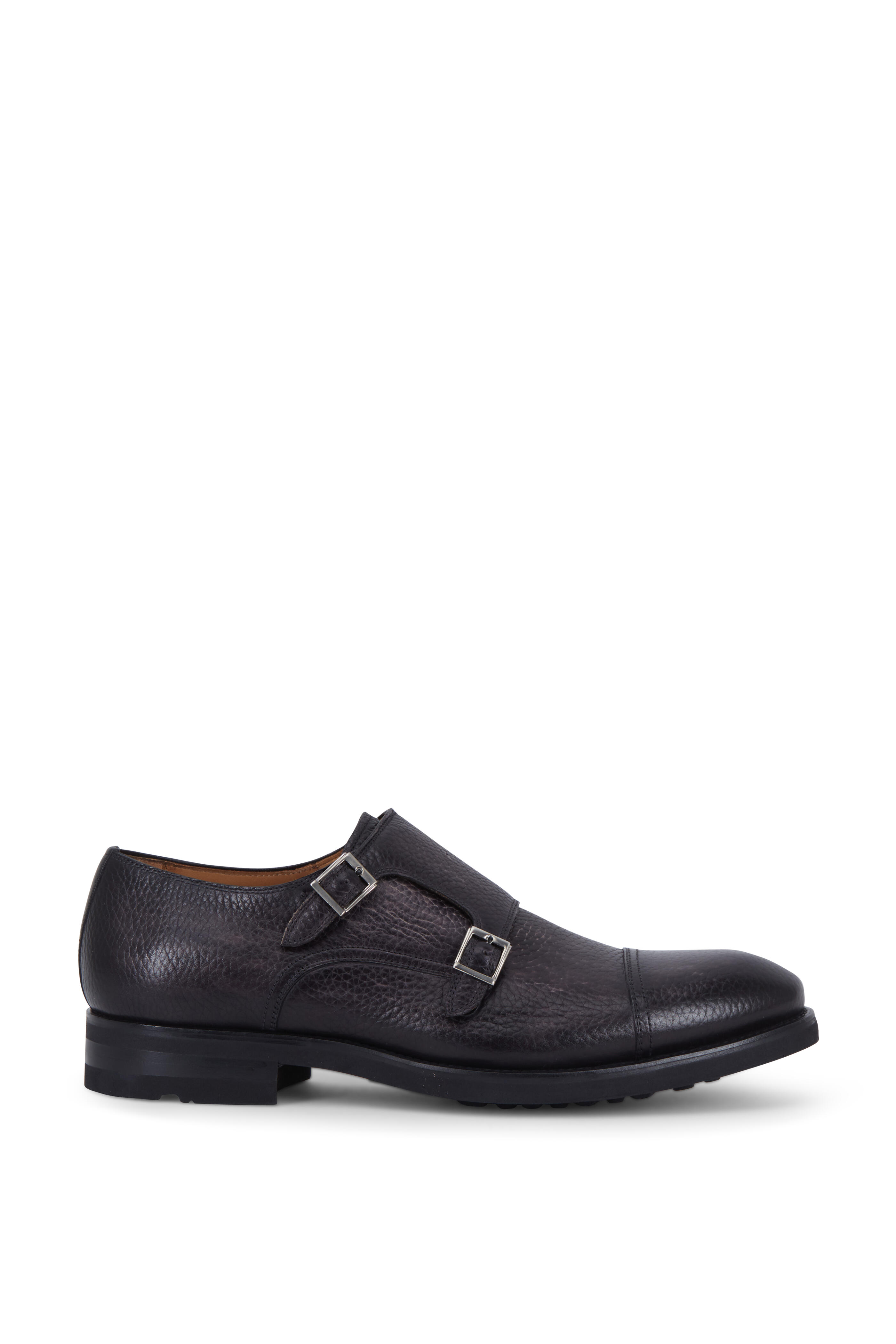 Magnanni - Jebor Gray Distressed Pebbled Leather Monk Shoe display picture 1