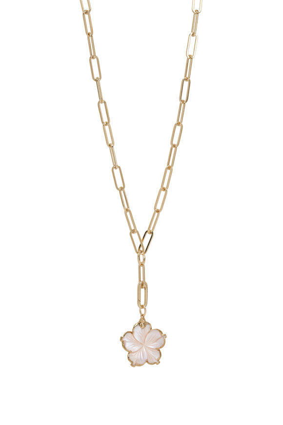 Cristina V. Mother of Pearl Blush Hibiscus Y Necklace