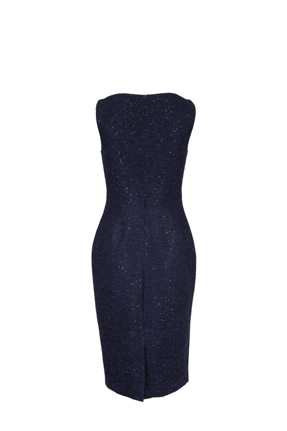 Lela Rose - Navy Blue Sequined Scallop Neckline Dress
