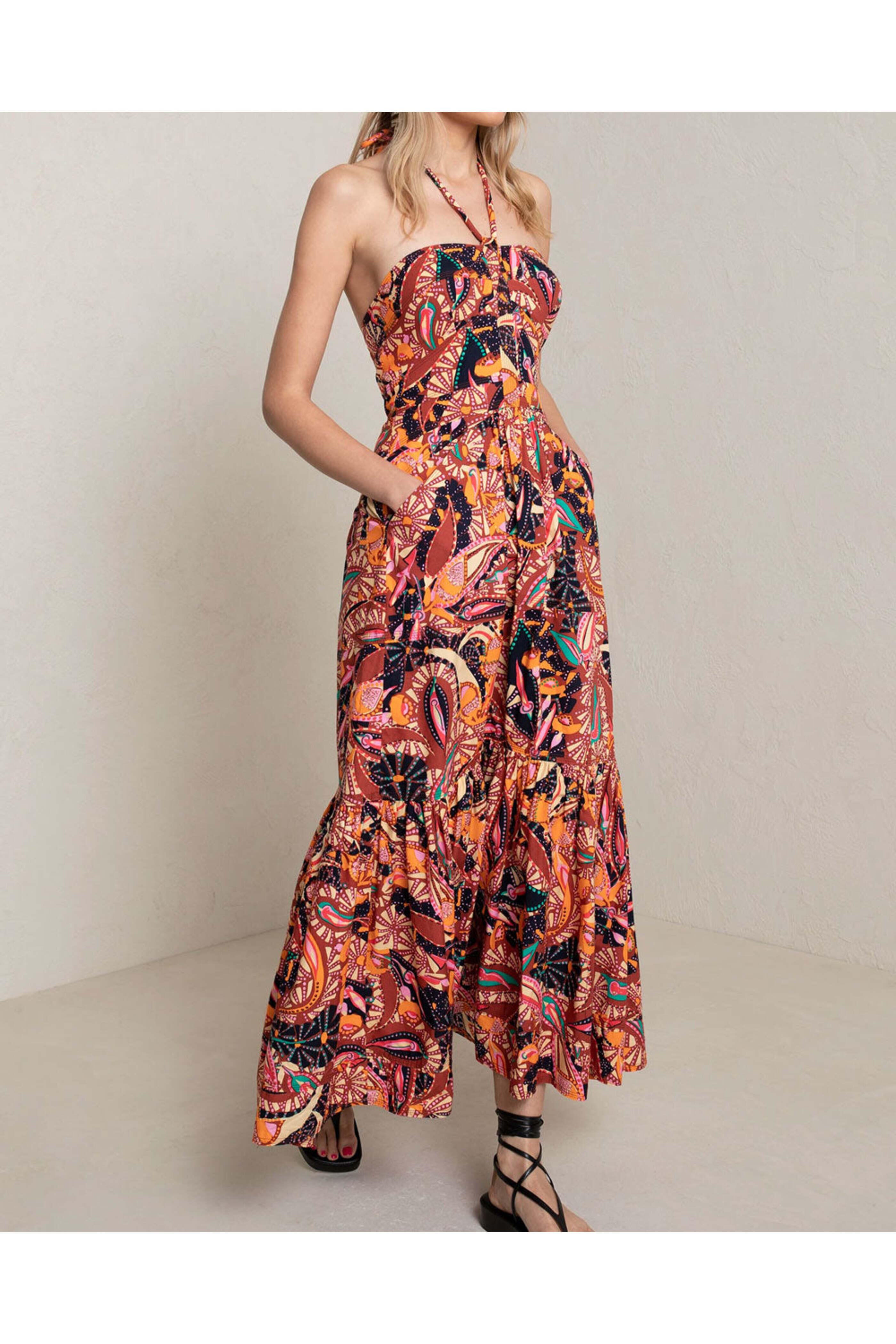 A.L.C. - Russet Multicolor Halter Adelle Midi Dress