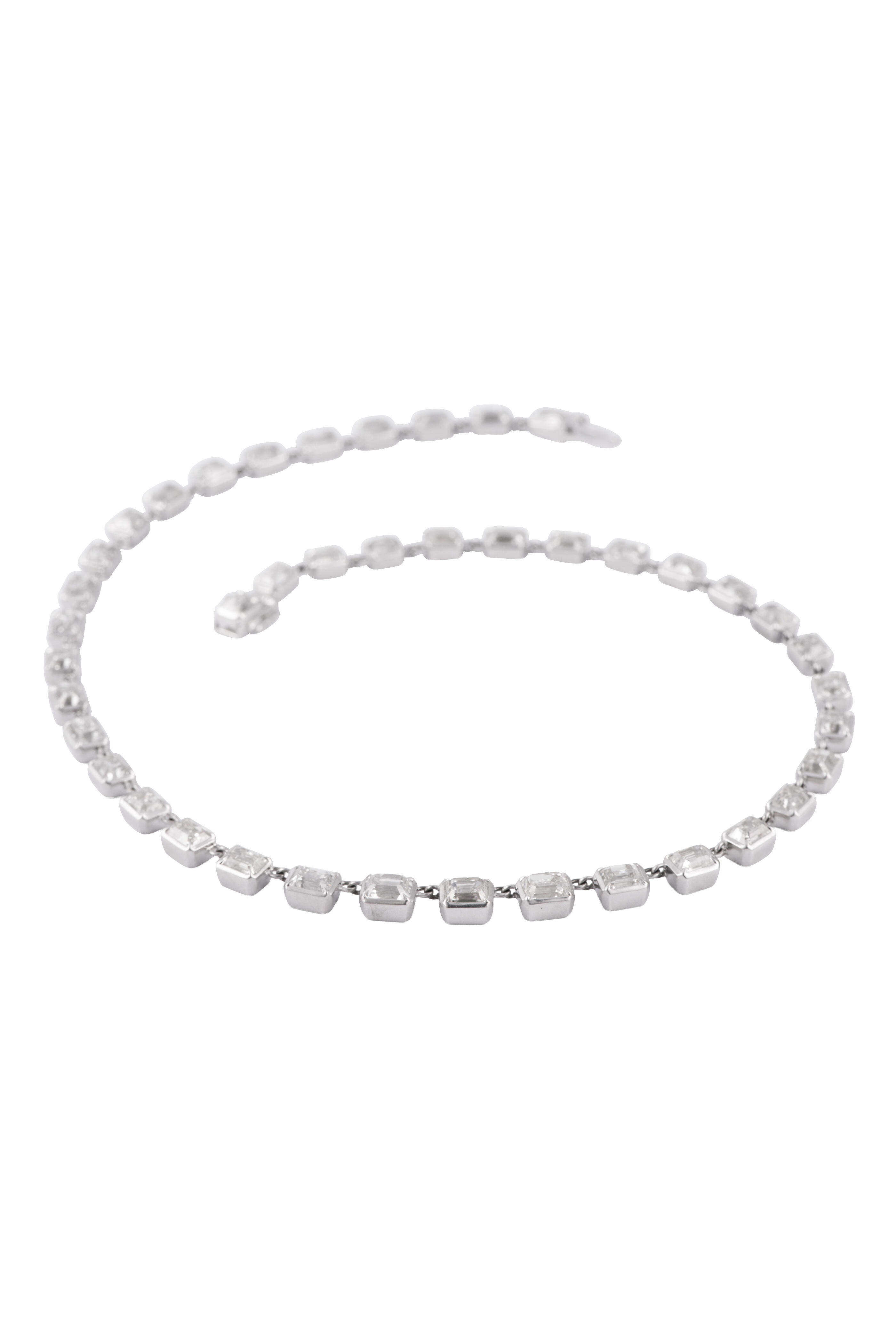 Sylva & Cie - White Gold Emerald Cut Diamond Riviera Necklace - view 1