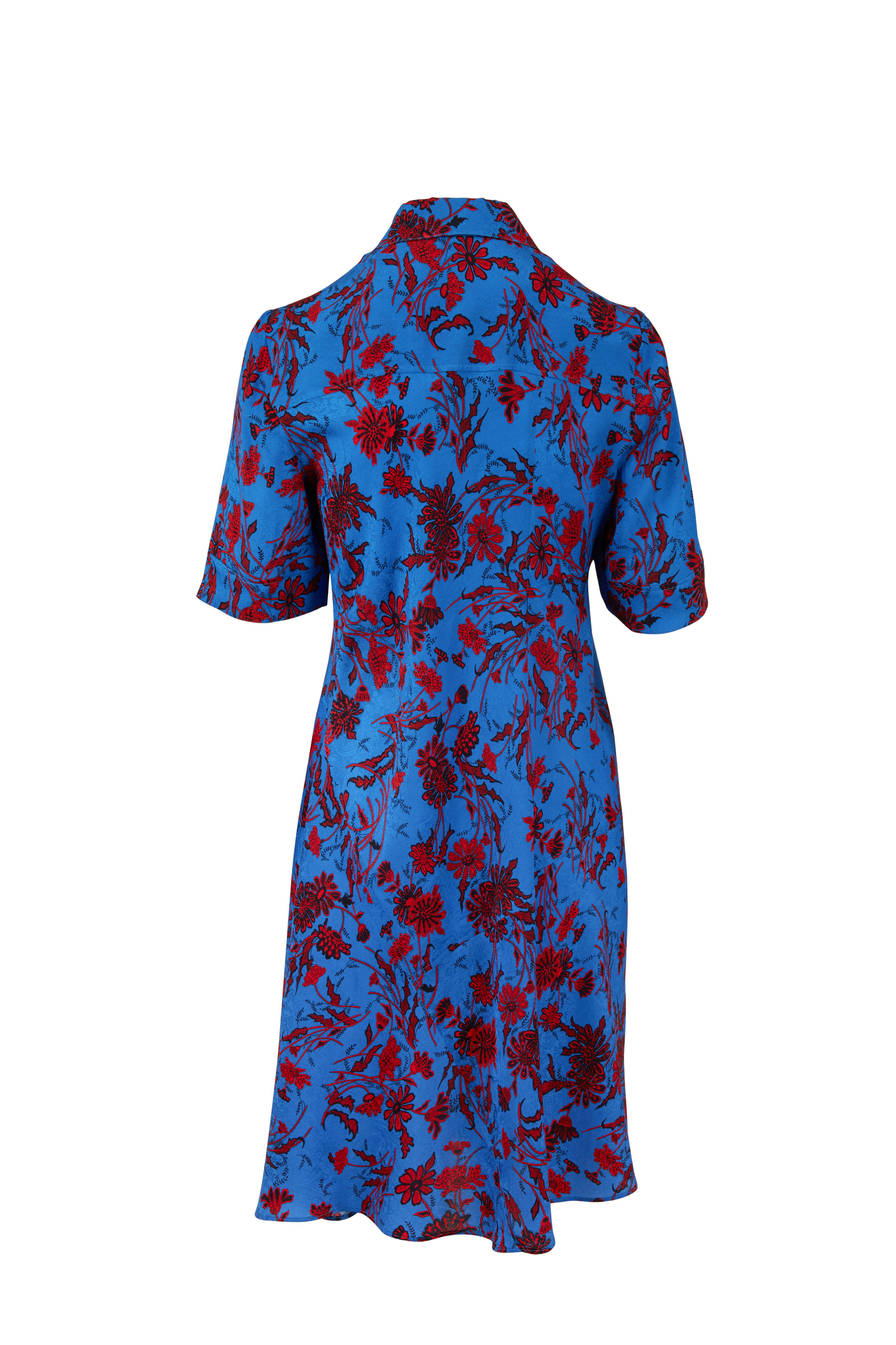 DEREK LAM - DEREK LAM デレクラム Tシャツ・カットソー S 紺x紫x赤等(花柄) 【古着】【中古】 Derek Lam - Blue & Red Silk Floral Jacquard Shirtdress