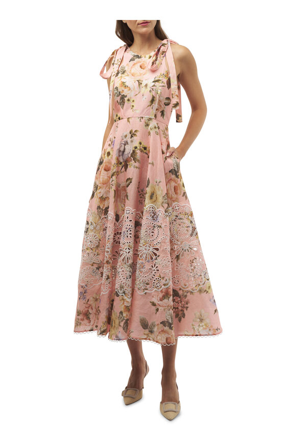 Zimmermann - Acacia Broderie Pink Floral Midi Dress