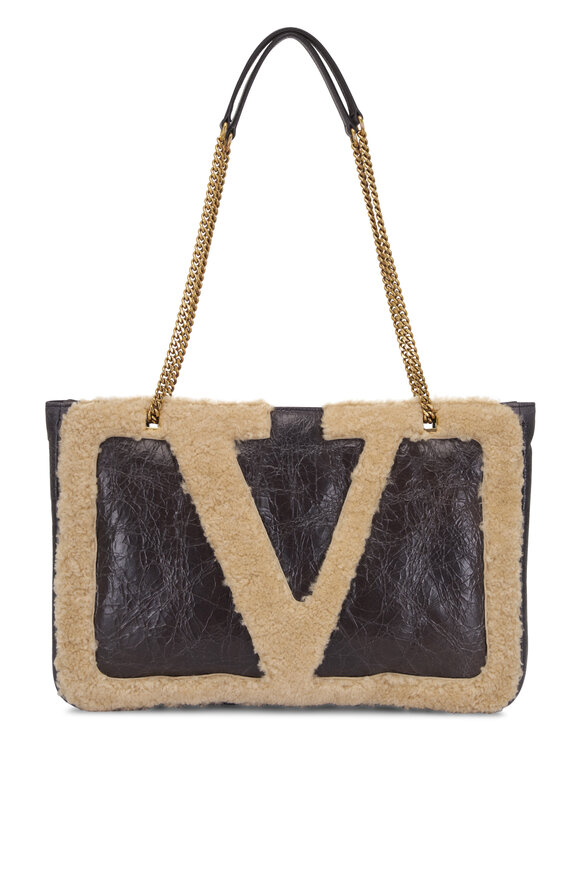 Valentino Garavani Medium Viva Superstar Dark Beige Leather Tote