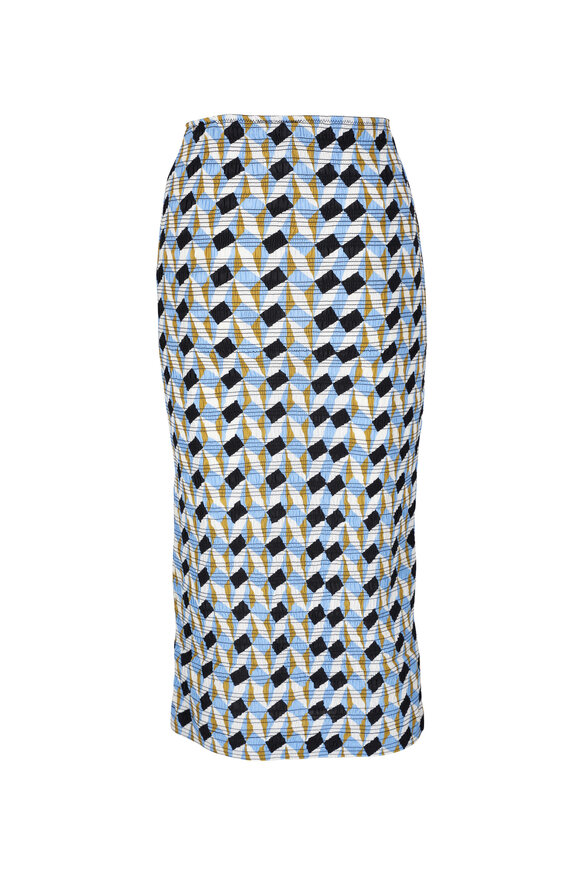 Dorothee Schumacher - Graphic Volumes Blue Geometric Smocked Skirt