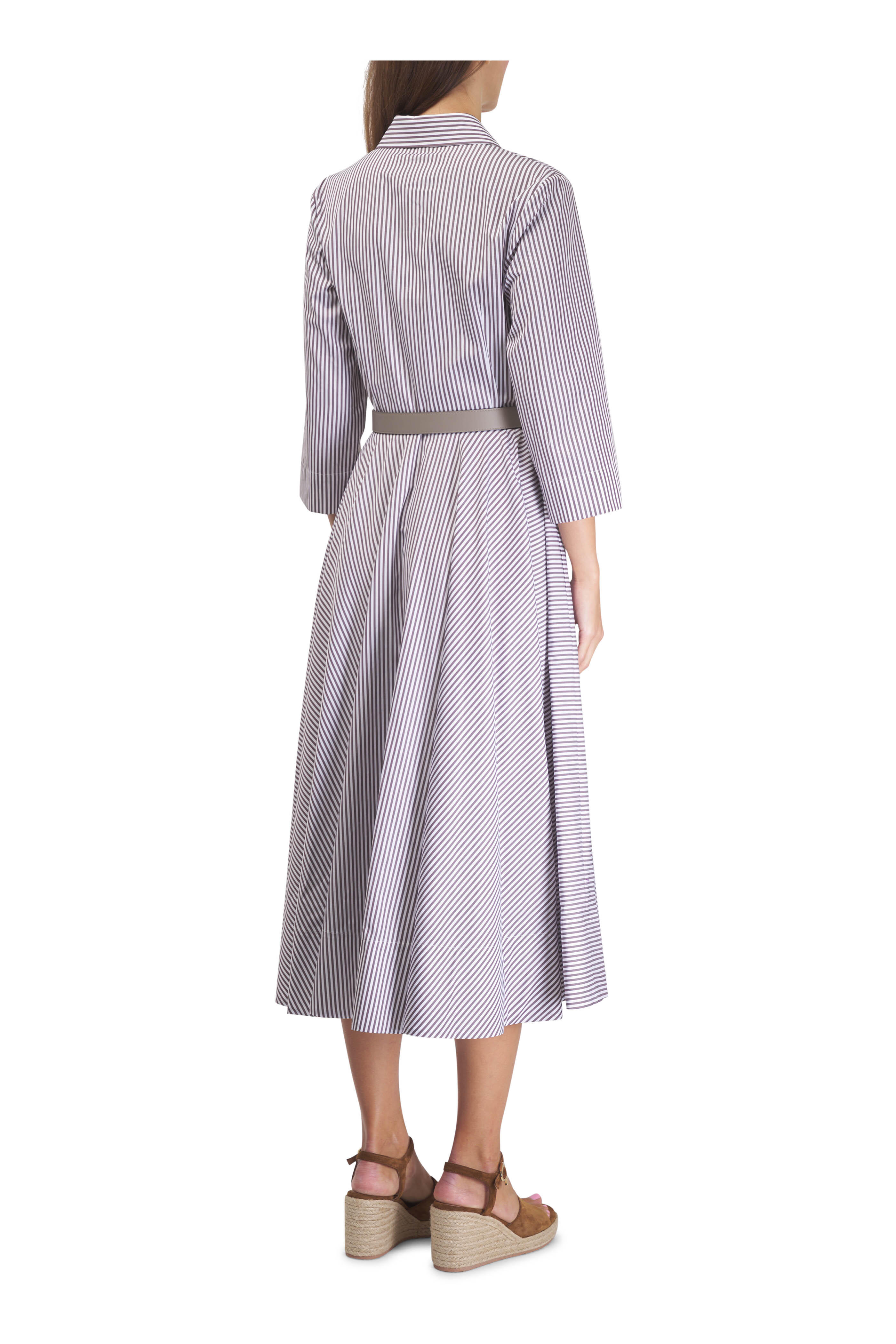 Michael Kors Collection - Mocha & Optic White Stripe Belted Shirtdress
