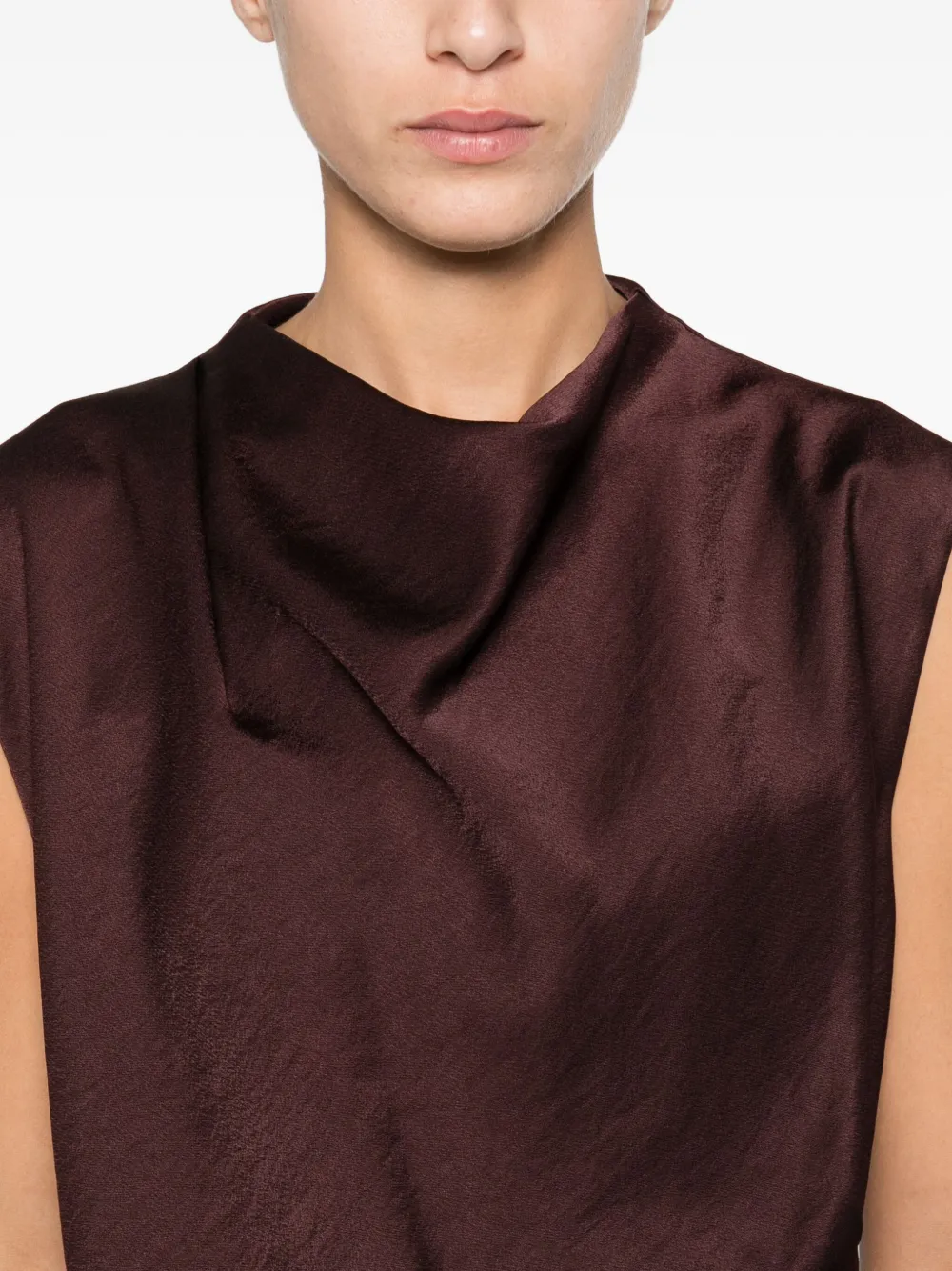 Vince - Fig Satin Draped Cowl Neck Top