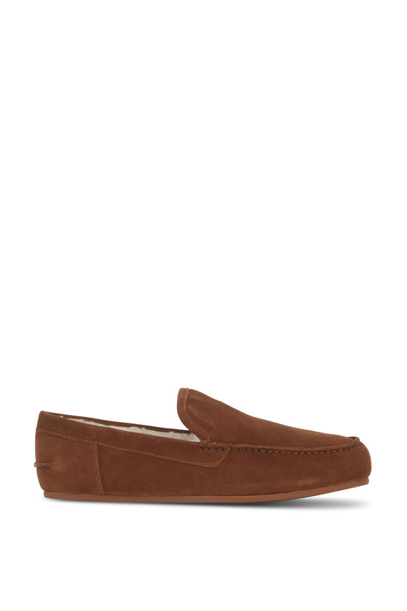Vince - Gino Brown Suede Shearling Lined Slipper