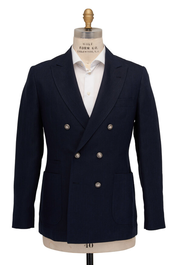 Brunello Cucinelli - Navy Linen Double Breasted Sportcoat