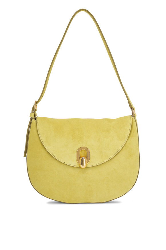 Savette Small Tondo Chartreuse Suede Hobo Bag