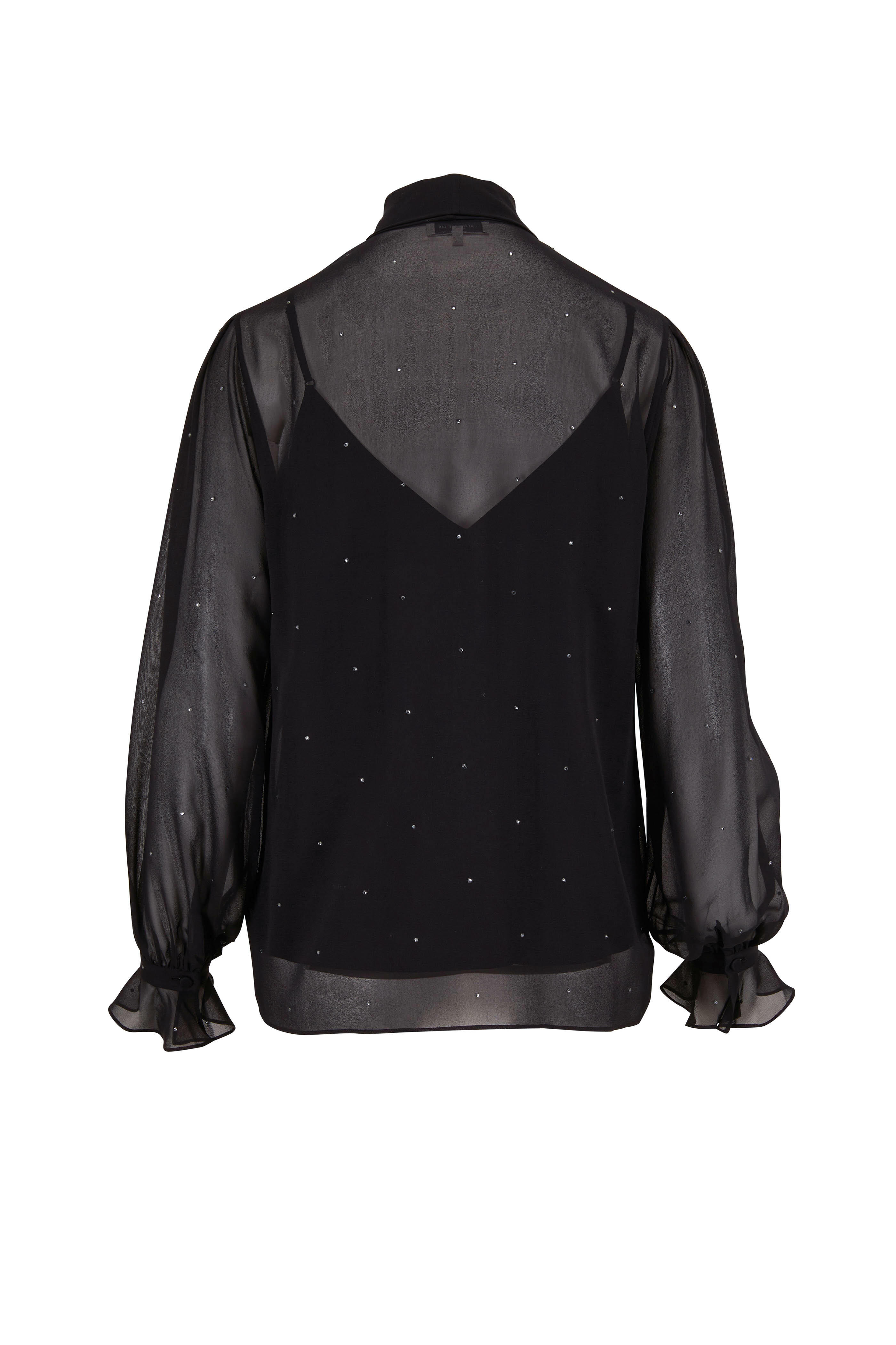Lafayette 148 New York - Byron Black Crystal Silk-Chiffon Blouse