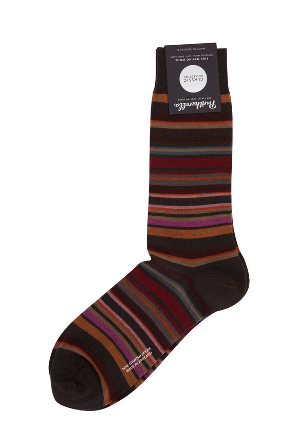 Pantherella  Quakers Chocolate Multicolor Striped Socks