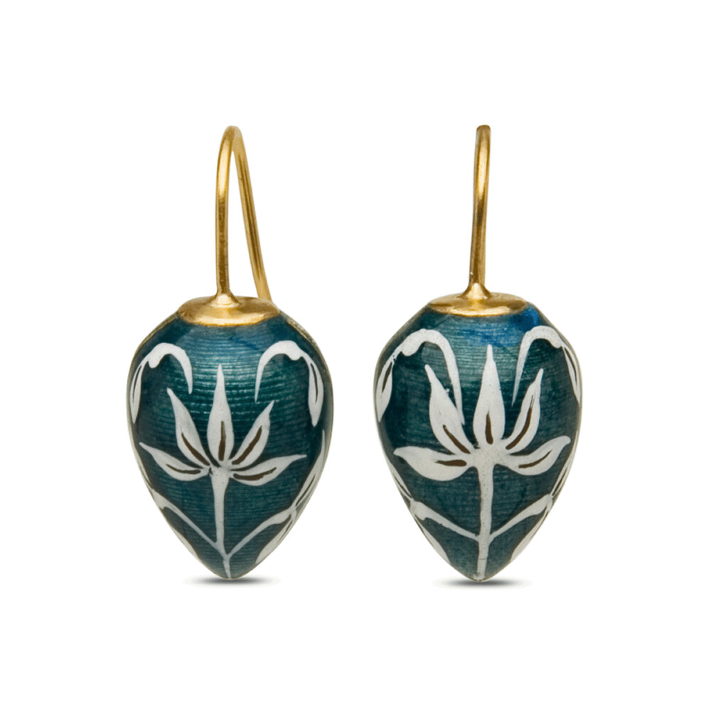 Carla Rockmore Designs 22k Teal Enamel Drop Earrings with White