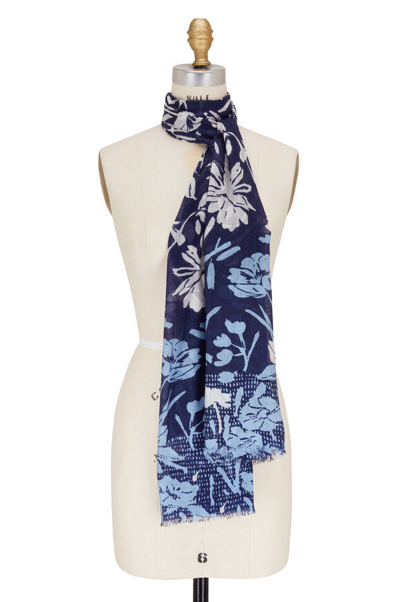 Kinross - Navy Multi Dotted Daisies Scarf 