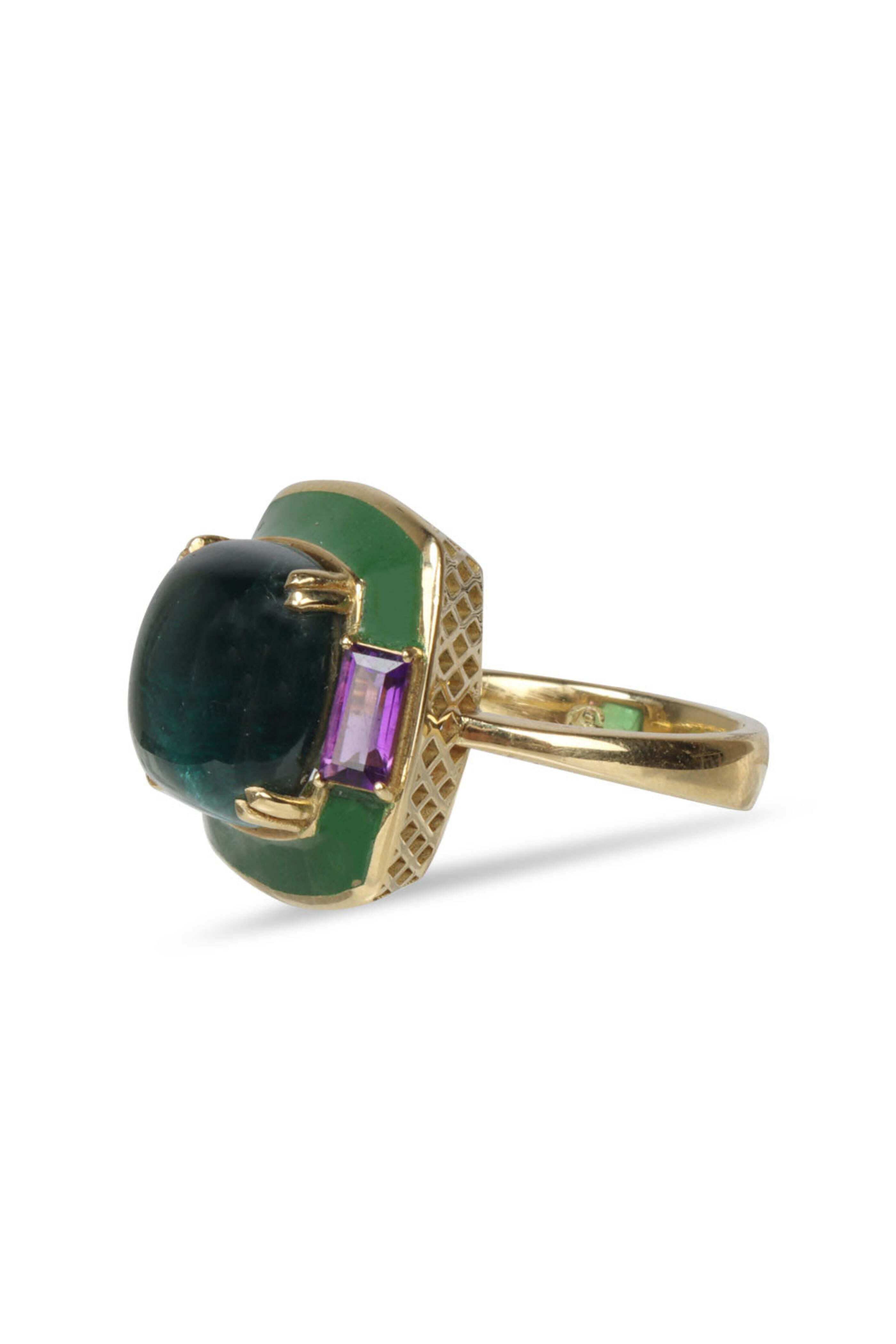 Ray Griffiths - Green Tourmaline and Amethyst Enamel Ring