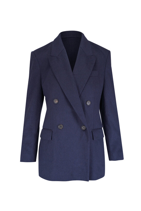 Brunello Cucinelli Navy Blue Wool Double Breasted Jacket - view 1
