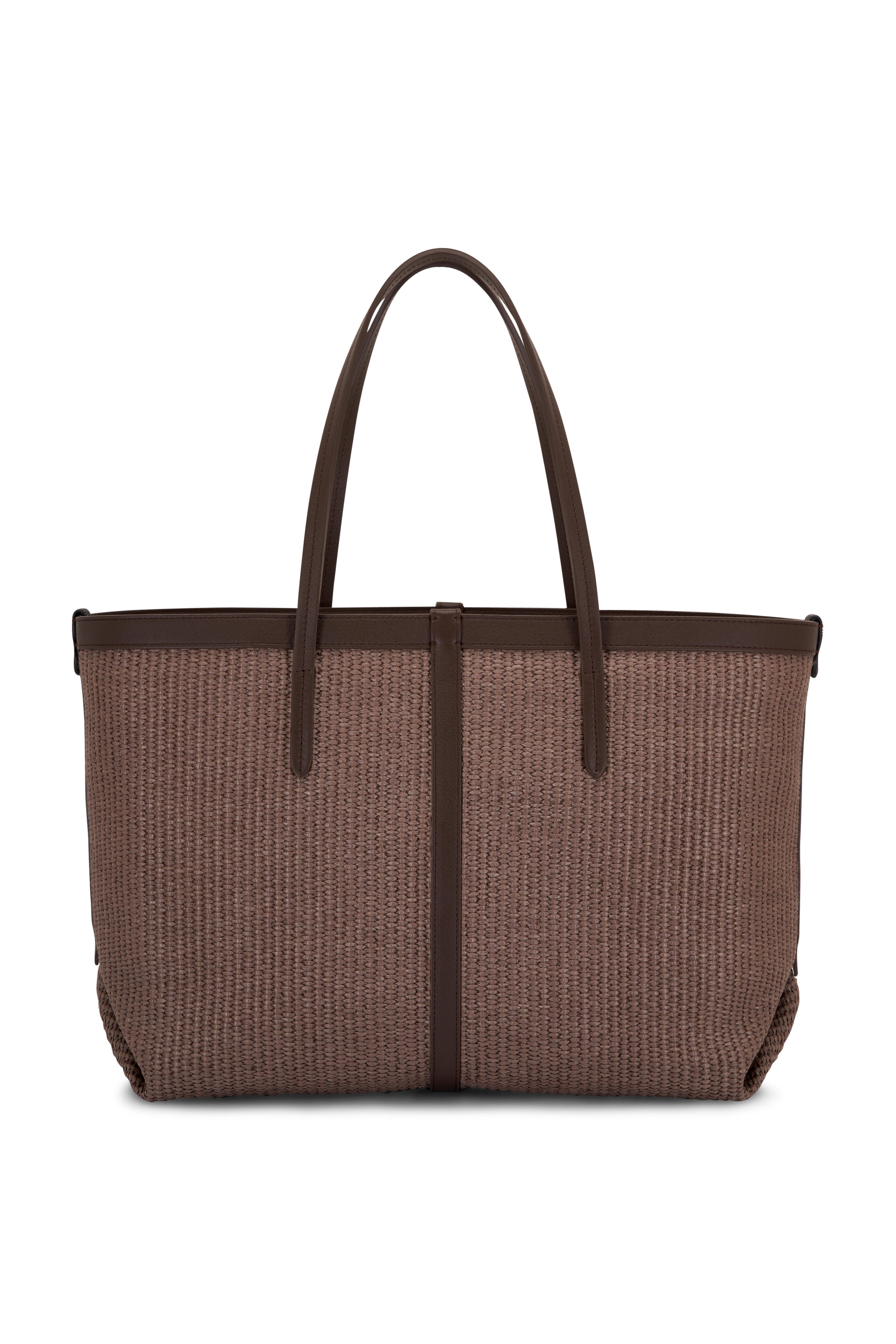 Brunello Cucinelli MZ39C2904C193 関税送料込 Brunello Cucinelli - Ice Raffia & Brown Leather Trim Large Tote