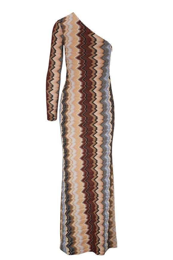 Missoni - Zig Zag Multi Lamé Long One-Shoulder Column Dress 