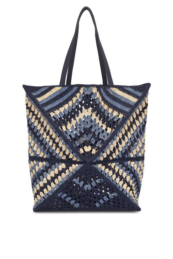 Loewe - XL Crochet Navy & Sky Blue Puzzle Fold Tote