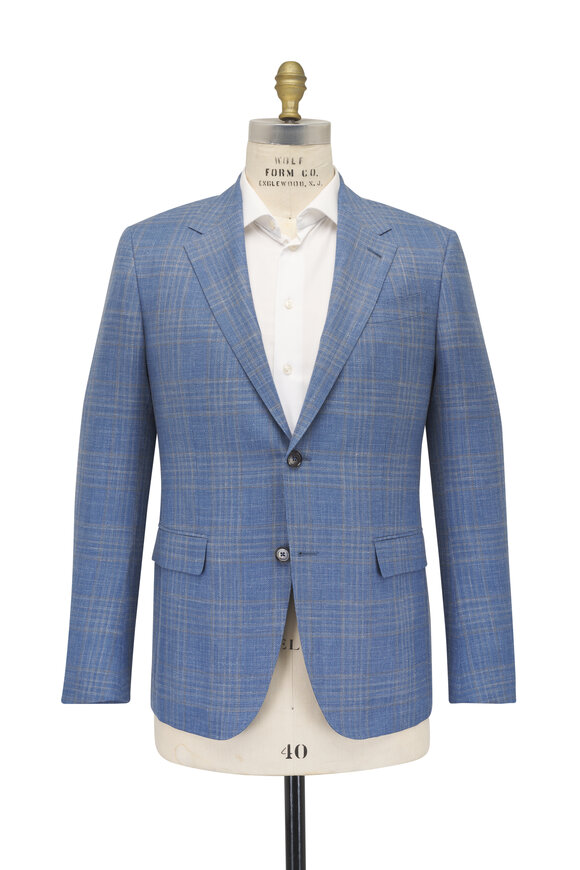 Zegna Light Blue & Gray Check Crossover Sportcoat - view 3