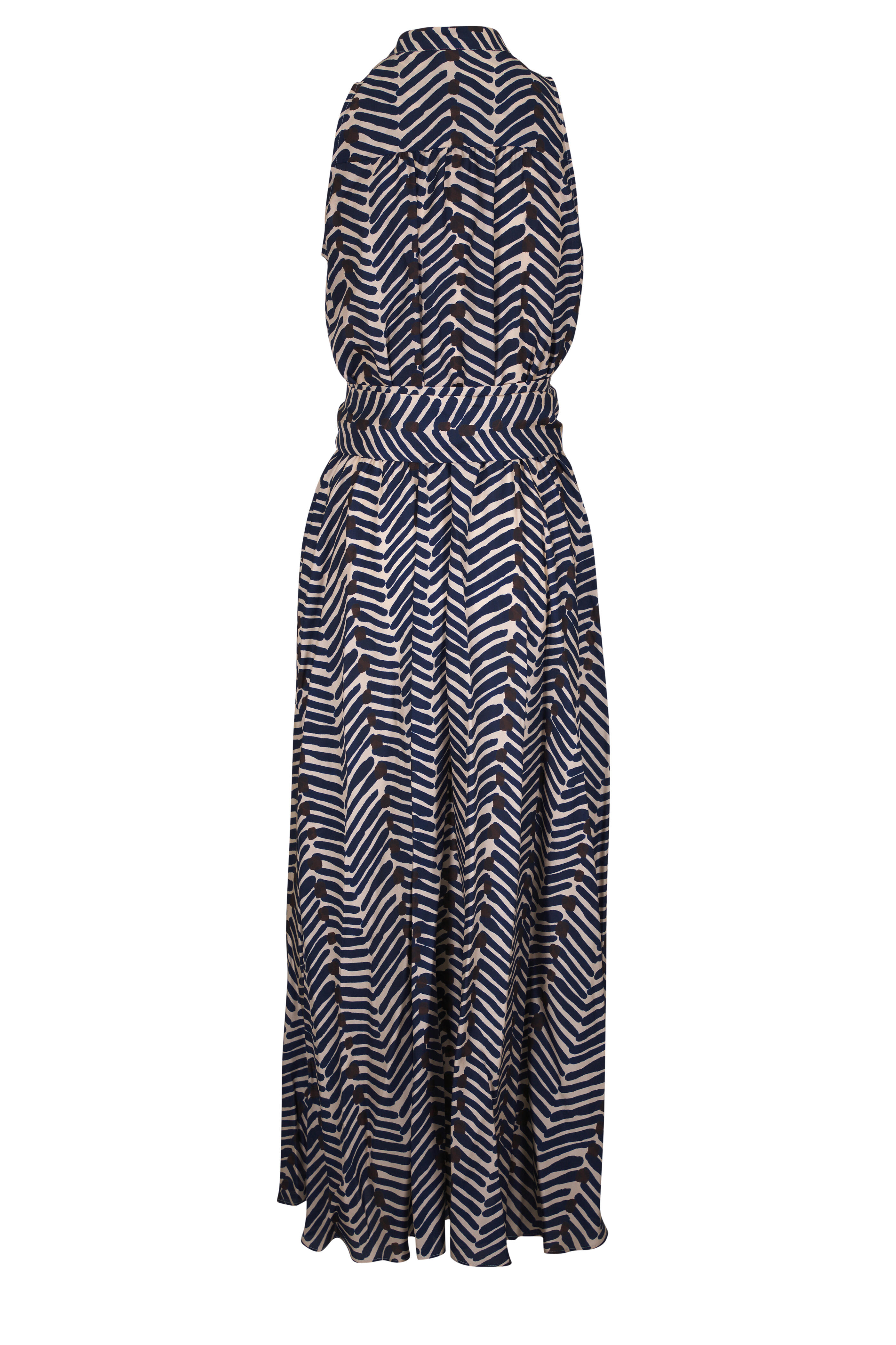 Kiton - White & Navy Print Silk Maxi Dress