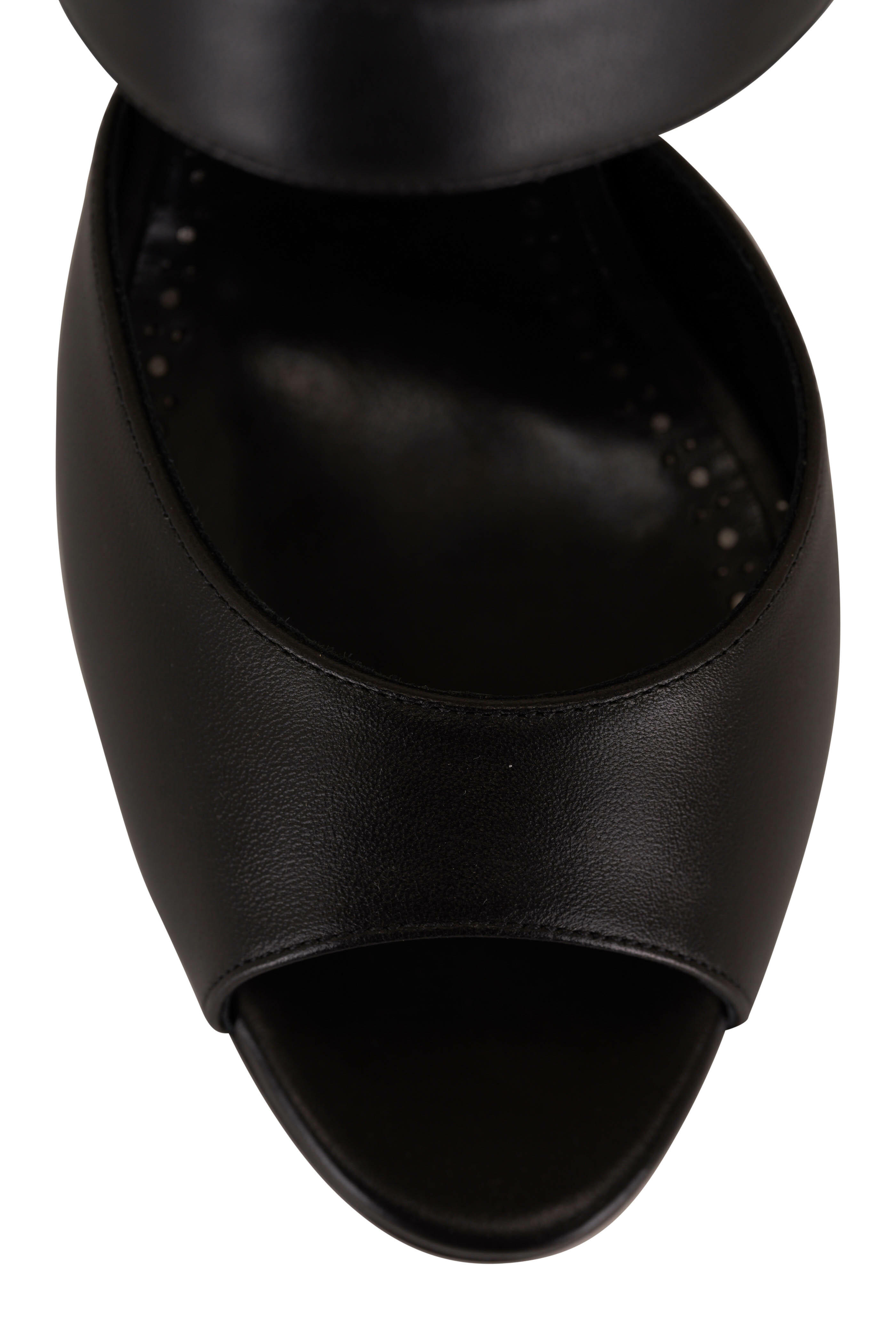 Manolo Blahnik - Khiko Black Nappa Leather Peep Toe Sandal, 90mm