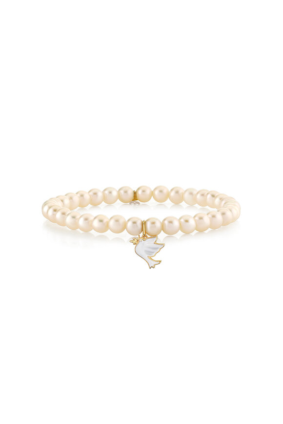 Sydney Evan Freshwater Pearl & Enamel Dove Charm Bracelet