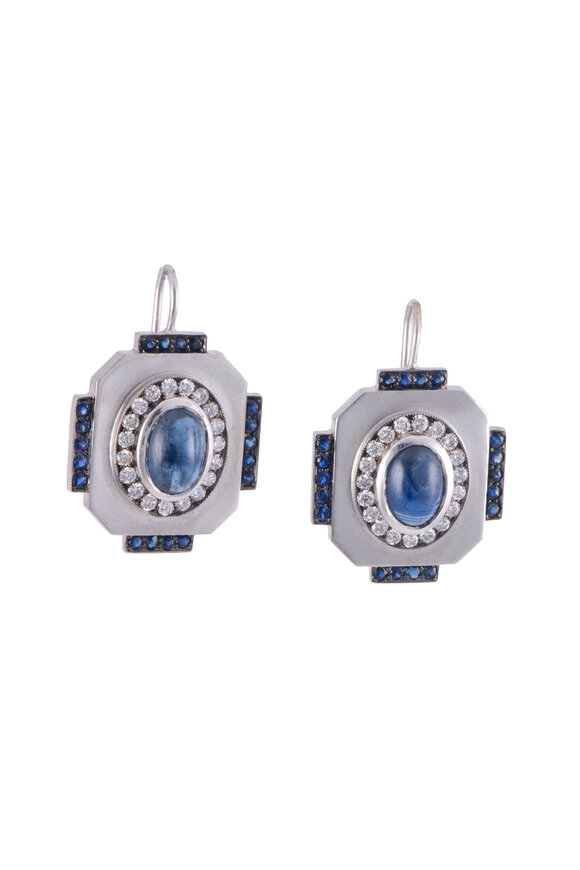 Sylva & Cie 18k White Gold Sapphire Cabouchon Renee Earring - view 1