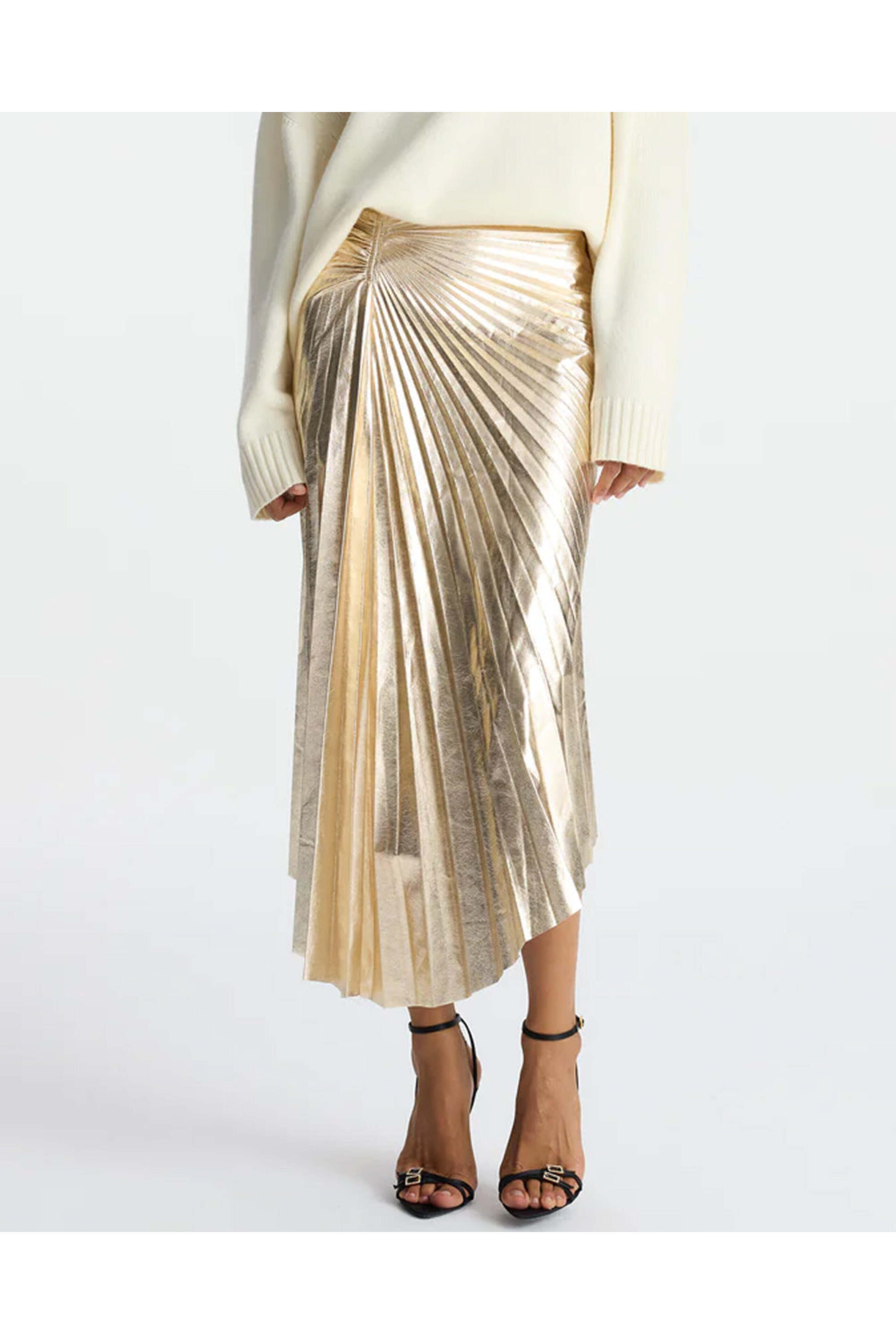 A.L.C. - Pale Gold Pleated Tori Skirt