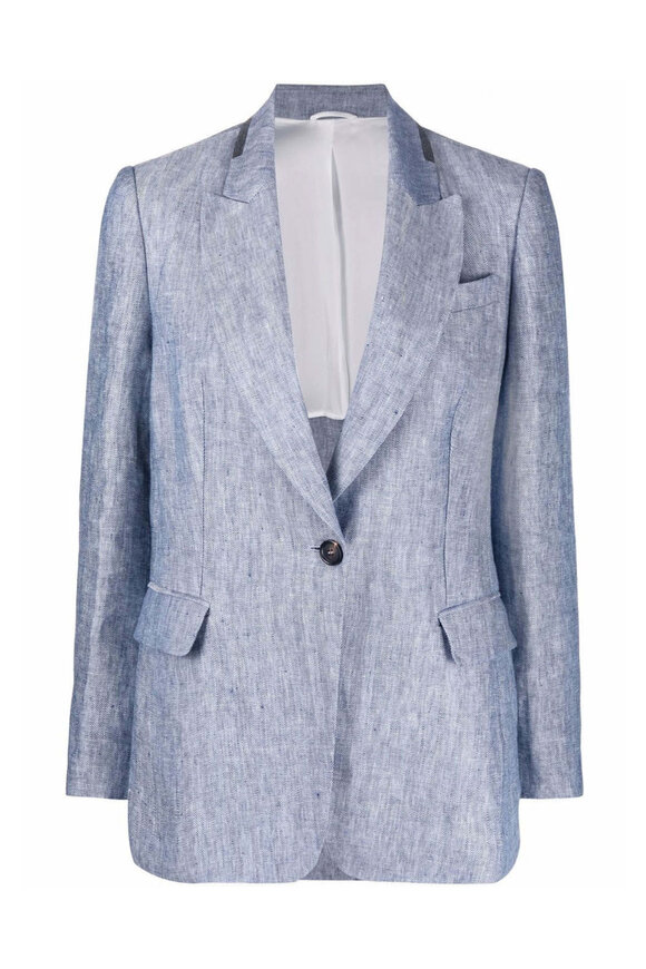 Brunello Cucinelli Oxford Herringbone Linen Jacket - view 1