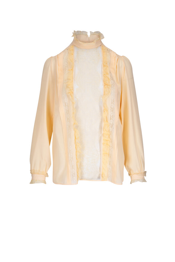 Valentino Birch Crepe De Chine Ruffle Blouse