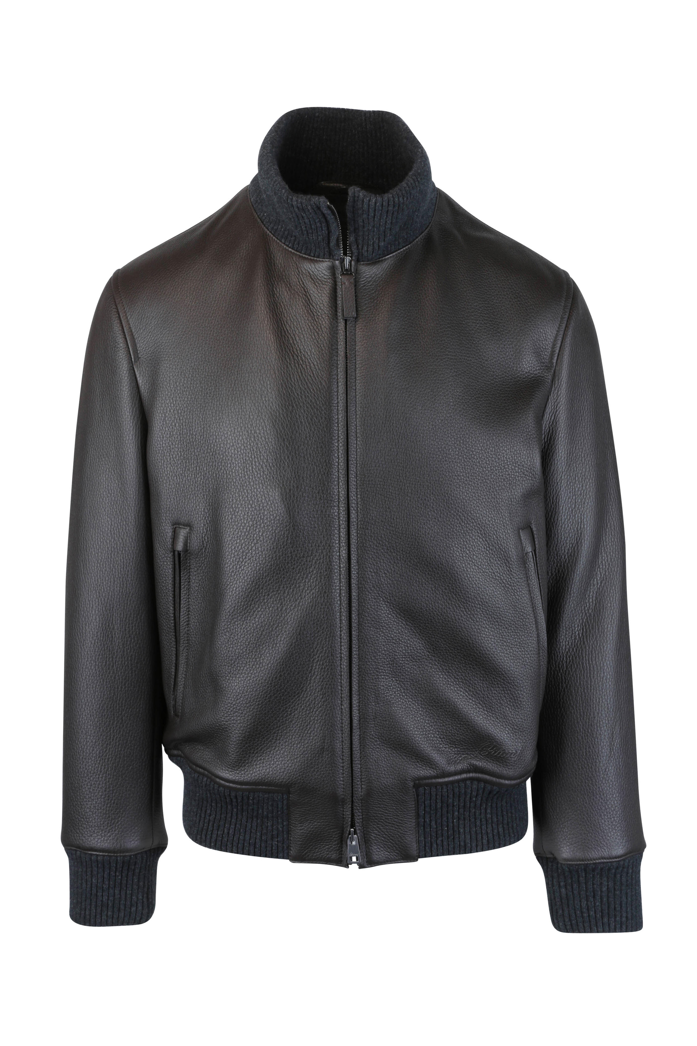 Brioni - Brown Leather Bomber Jacket | Mitchell Stores