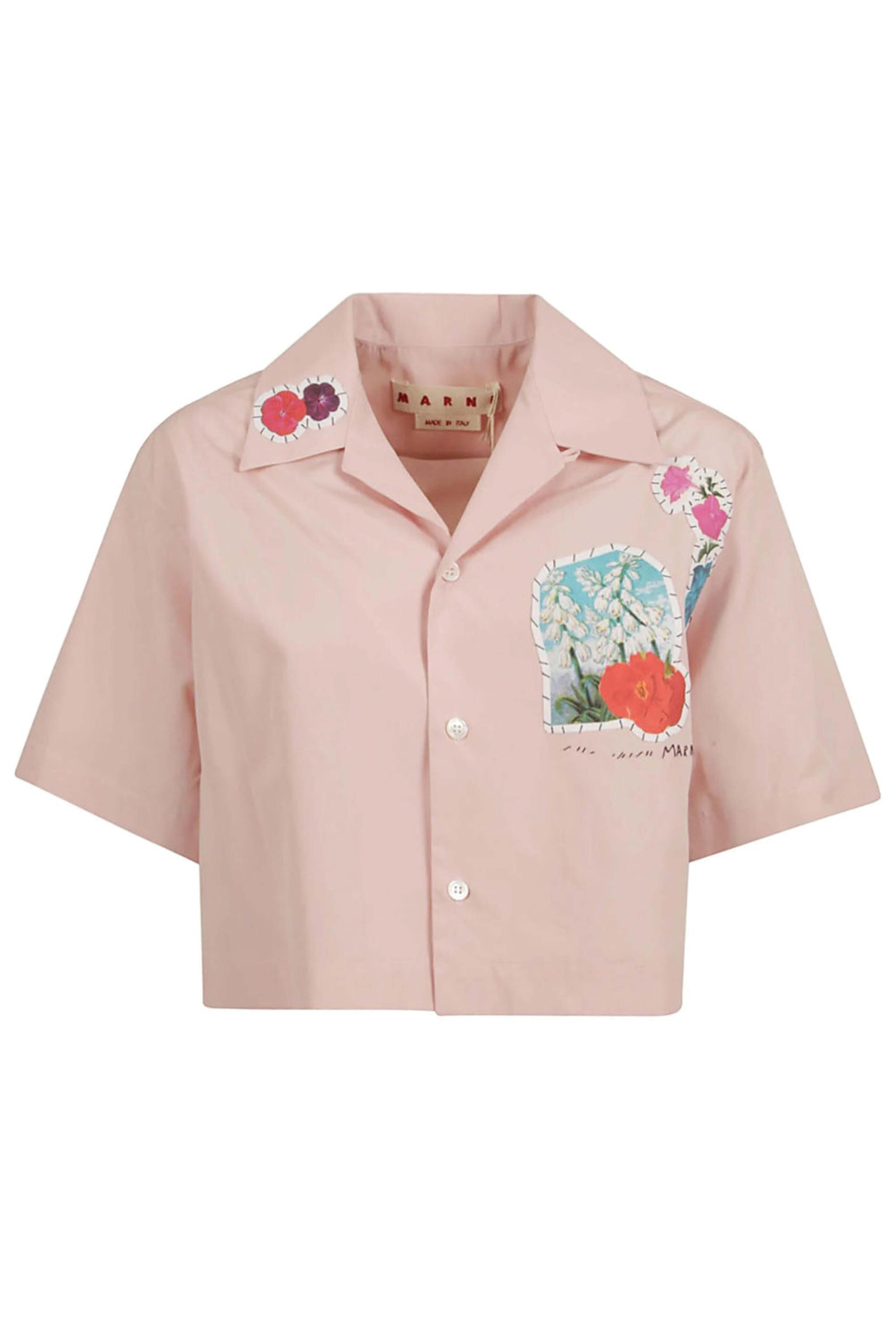 Marni - Pink Gummy Floral Crop Bowling Shirt | Mitchell Stores