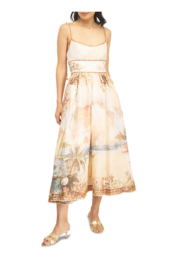 Zimmermann Mahon Island Map Blue Picnic Linen Dress - view 2