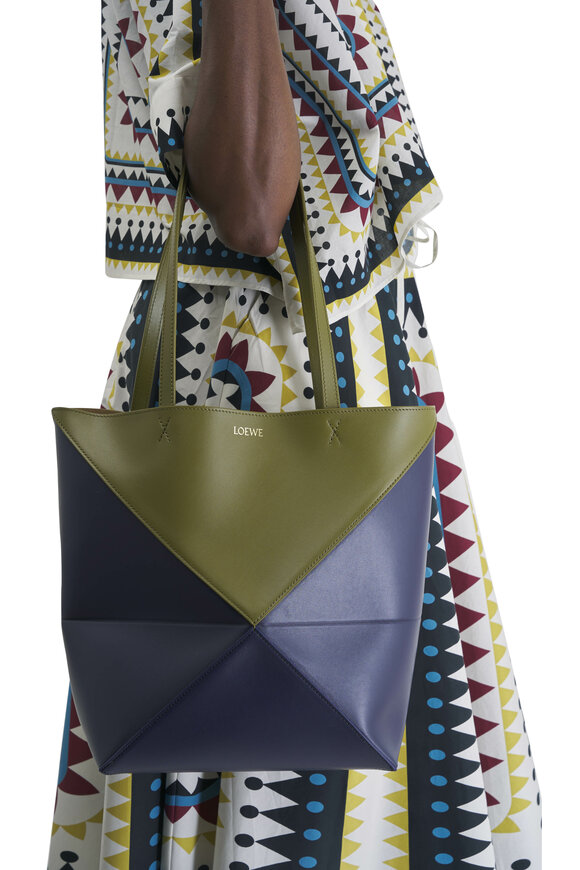 Loewe - Medium Puzzle Olive & Blue Bicolor Leather Tote