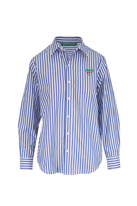 Mother The Bestie Blue & White Stripe Cotton Blouse - view 1