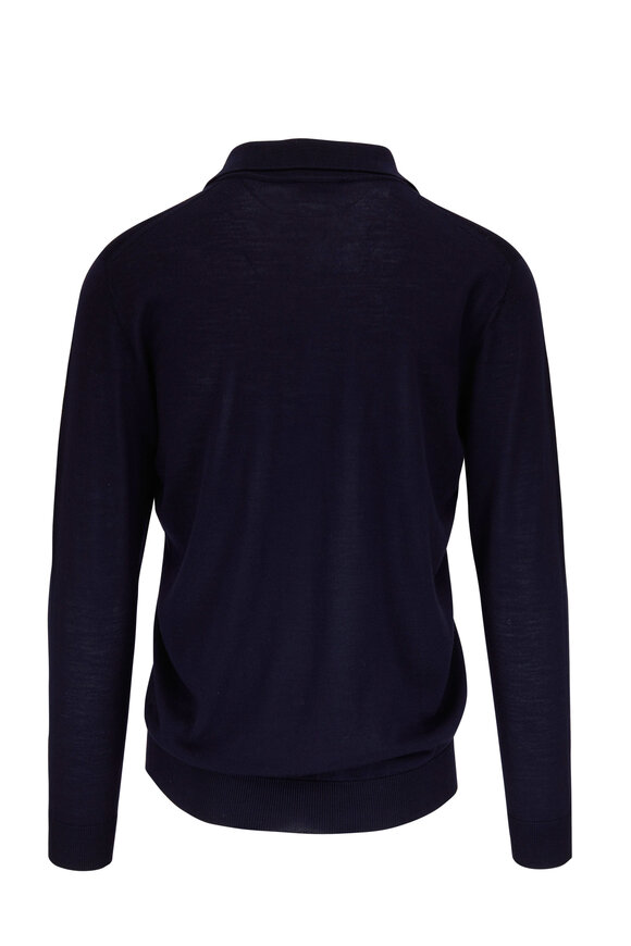 Atelier Munro - Navy Merino Wool Long Sleeve Polo