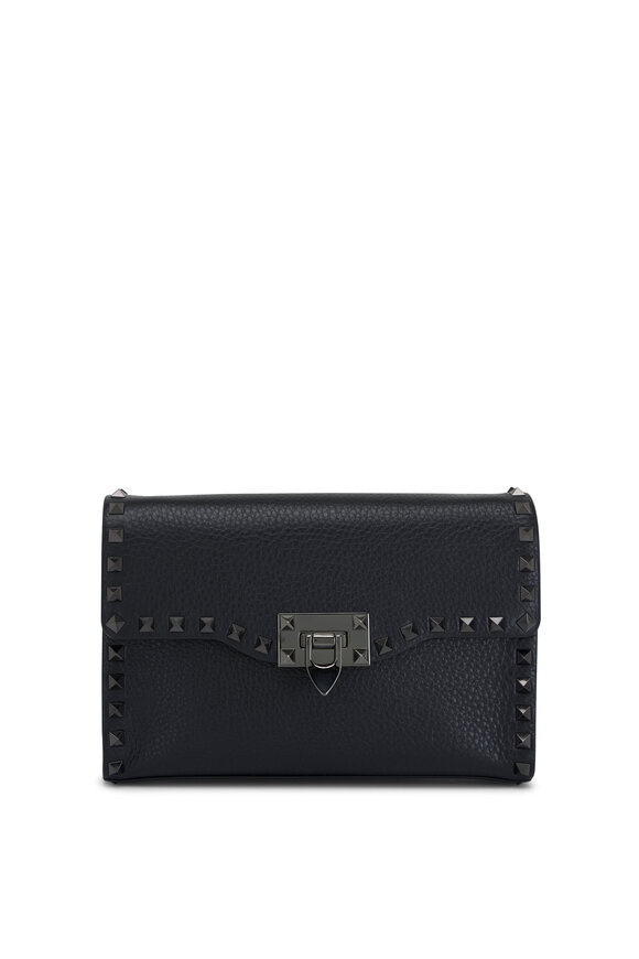 Valentino Garavani Small Black Leather Rockstud Shoulder Bag