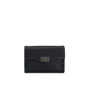 Valentino Garavani - Small Black Leather Rockstud Shoulder Bag