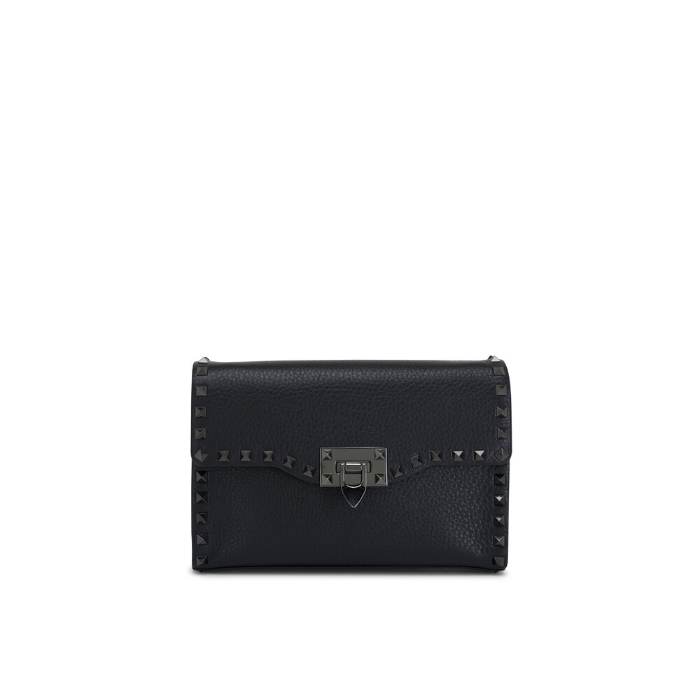 Valentino Garavani - Small Black Leather Rockstud Shoulder Bag