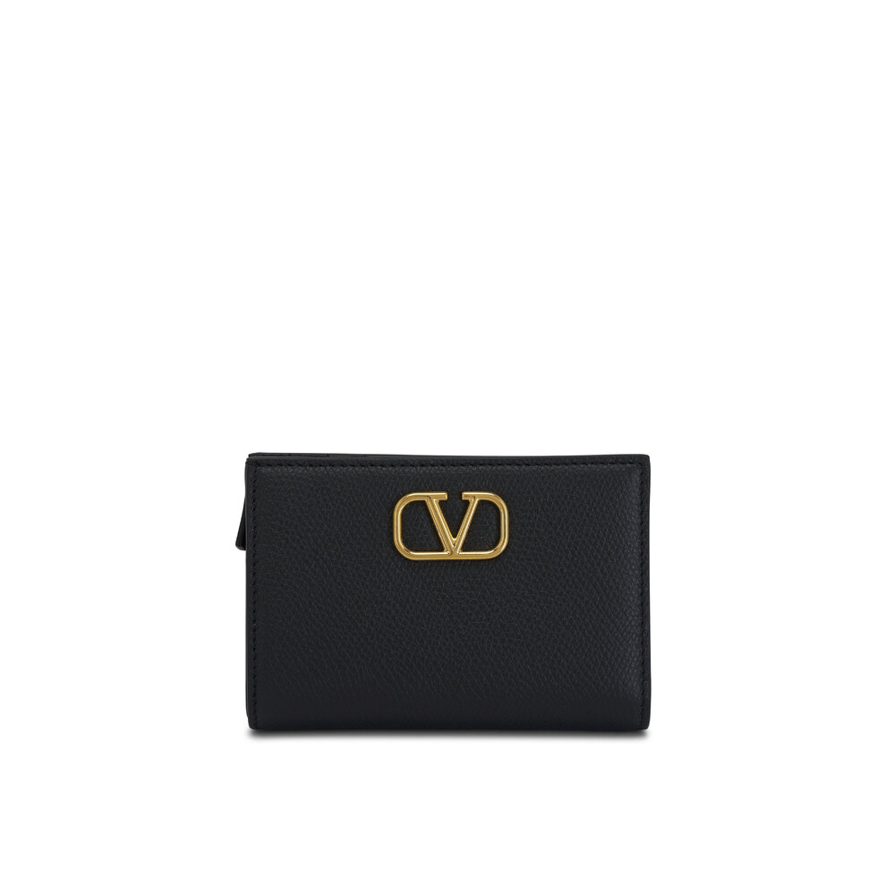 Valentino Garavani - Compact French Flap Black Vlogo Leather Wallet