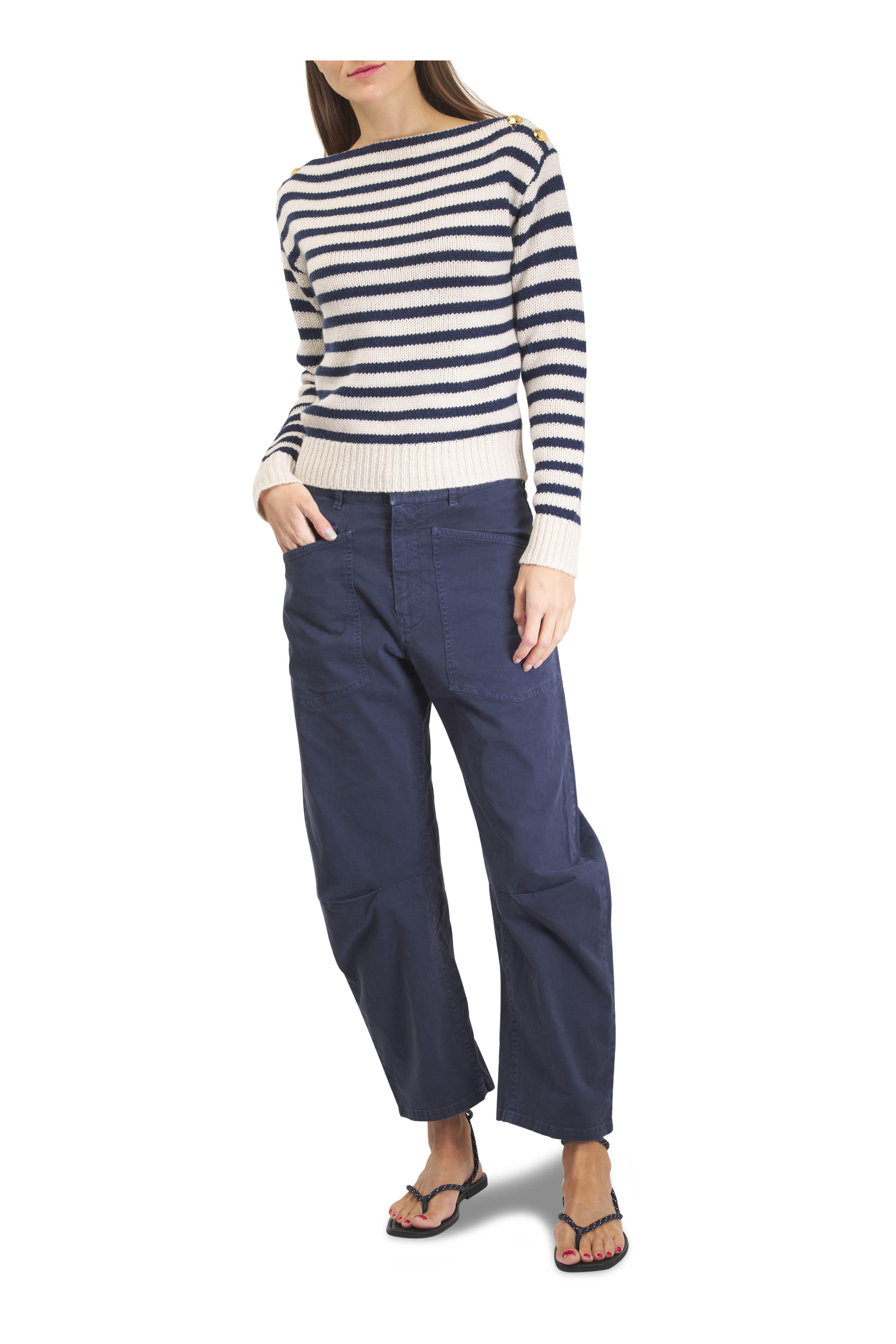 Nili Lotan - Tandy Ivory & Navy Stripe Cashmere Sweater