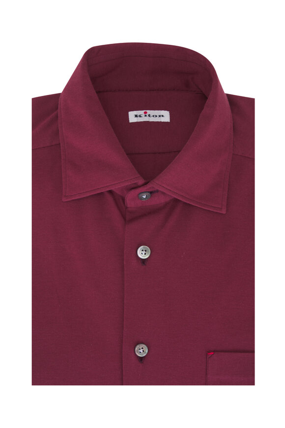 Kiton Burgundy Jersey Cotton Knit Sport Shirt