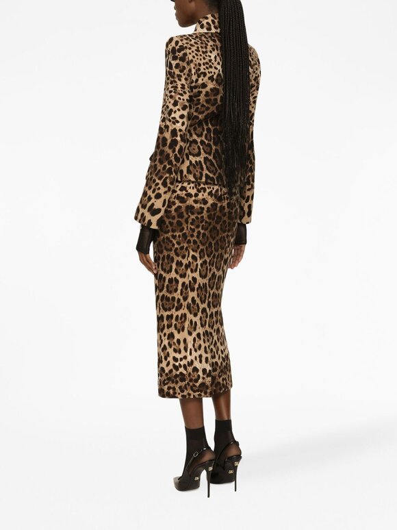 Dolce & Gabbana Light Brown Animal Print Wool Crepe Pencil Skirt - view 4