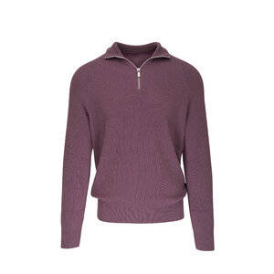 Brunello Cucinelli - Purple Ribbed Cotton Quarter Zip Pullover