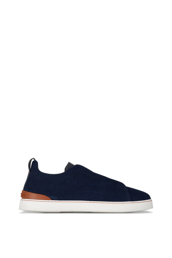 Zegna - Triple Stitch Navy Denim Low Top Sneaker 