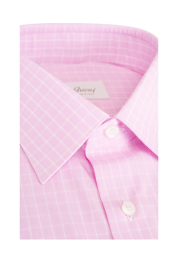 Brioni Pink Check Cotton Dress Shirt - view 2