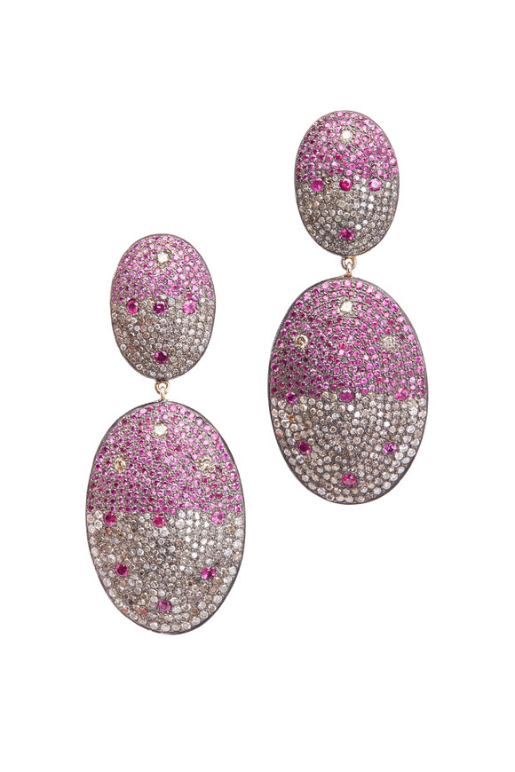 Loren Jewels - Gold Pink Sapphire Diamond Dangle Earrings