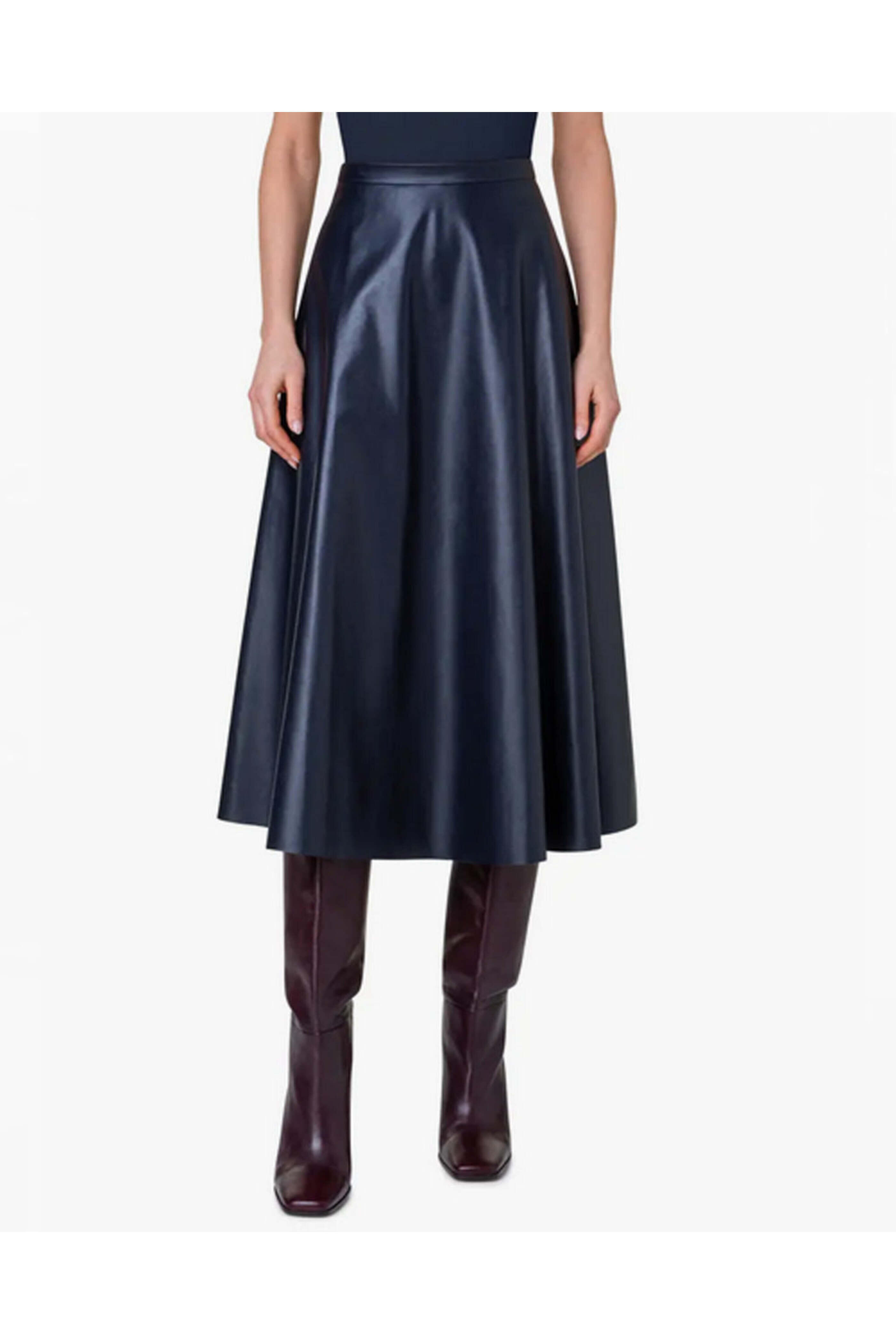 Akris Punto - Navy Vegan Leather Midi Skirt