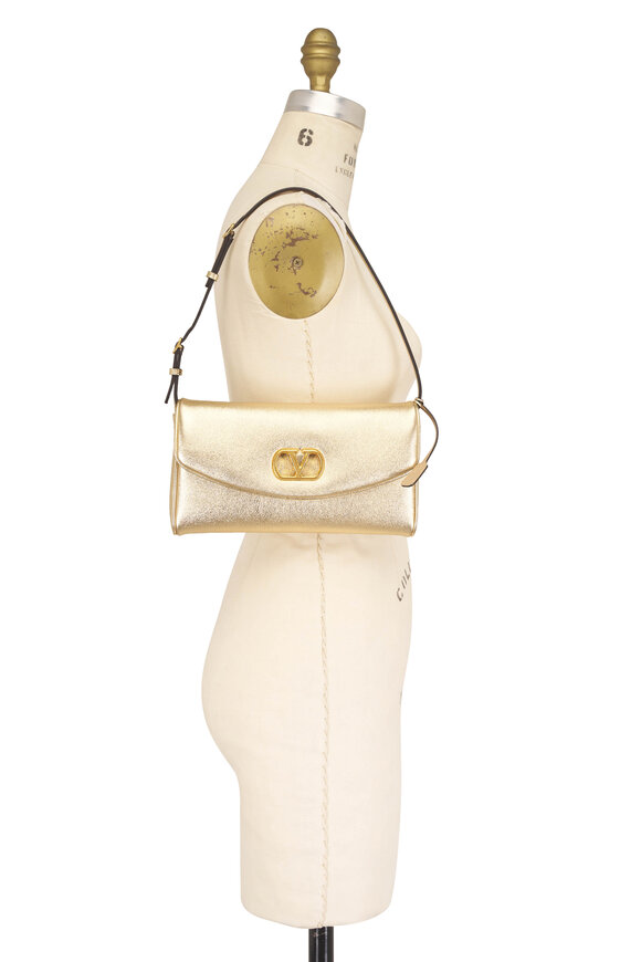 Valentino Garavani Small Devain Gold Leather Shoulder Bag - view 7